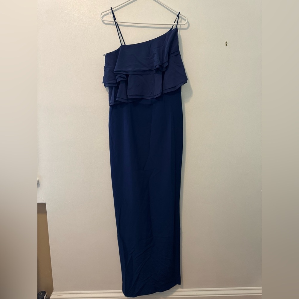 Aidan by Aidan Mattox Blue One Shoulder Ruffled Cocktail Dress